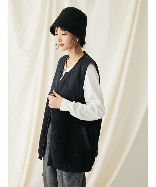 CRAFT STANDARD BOUTIQUE キルティングボア切替ベスト Dark Navy