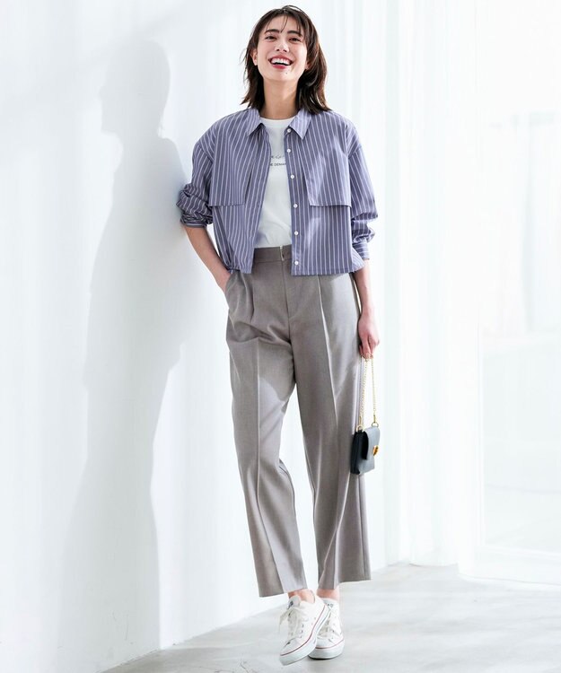 ANY SIS S 褒めらレディストレッチ ワイドパンツ グレーシャンブレー