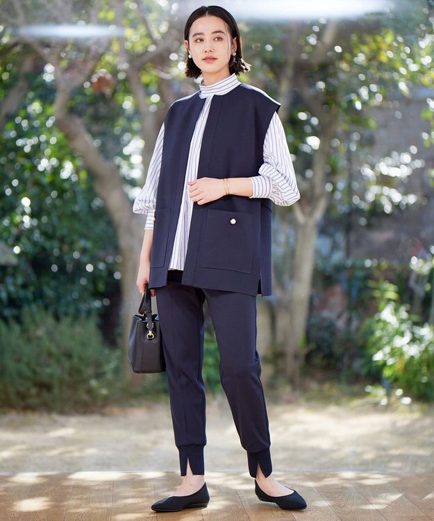 UNFILO 【軽量/ストレッチ/シワになりにくい】ミラノリブ ハーフジレ ネイビー