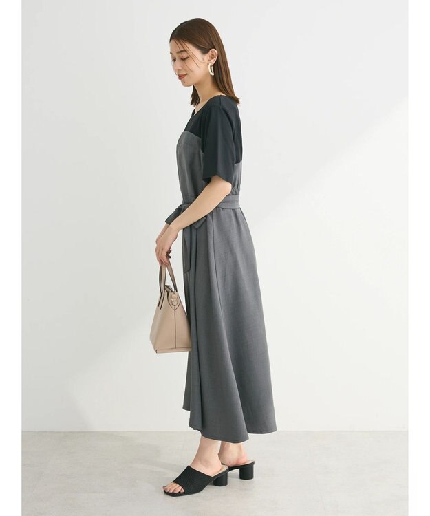 Green Parks 共ベルト付きビスチェ風ドッキングワンピース Gray Mixture