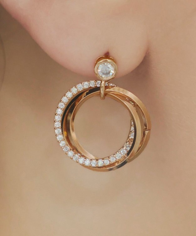 Tiaclasse 【金属アレルギー対応】　ストーンフープバインドピアス ピンクゴールド