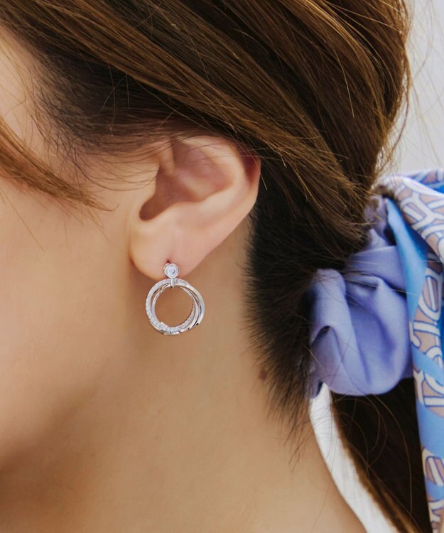 Tiaclasse 【金属アレルギー対応】　ストーンフープバインドピアス シルバー