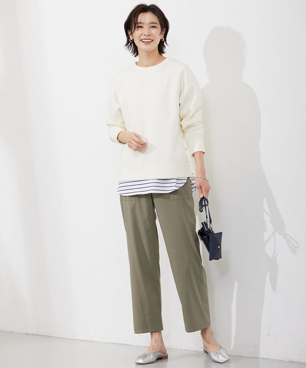 J.PRESS LADIES L 【洗える】セルロースリネンストレッチ ベイカー パンツ カーキ系