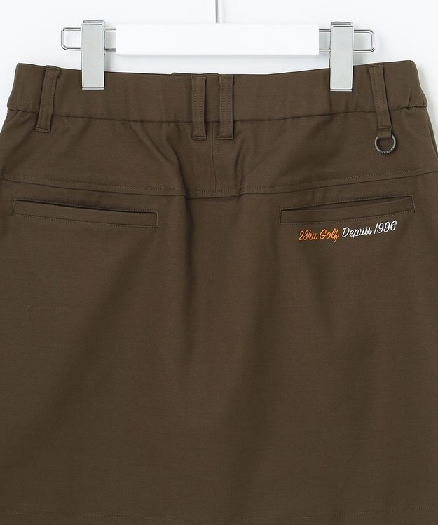 23区GOLF 秋色夏素材【WOMEN】【ストレッチ】シェルタリングオックス 台形スカート ダークブラウン系