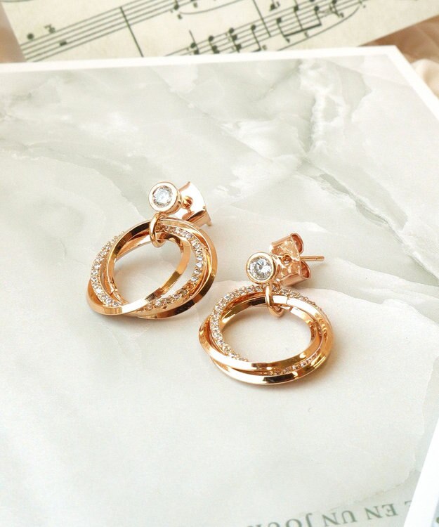 Tiaclasse 【金属アレルギー対応】　ストーンフープバインドピアス ピンクゴールド