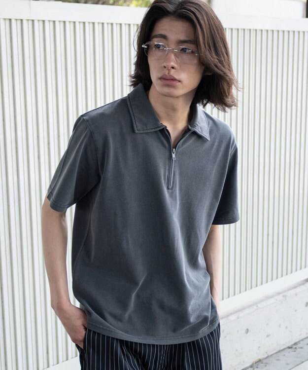 WEGO 【ユニセックス着用ITEM】ブリーチカノコハーフZIPポロ（SS） ブラック