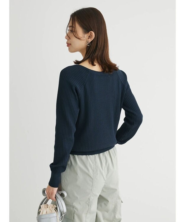 Green Parks 洗える　スクエアネックリブニットプルオーバー Dark Navy