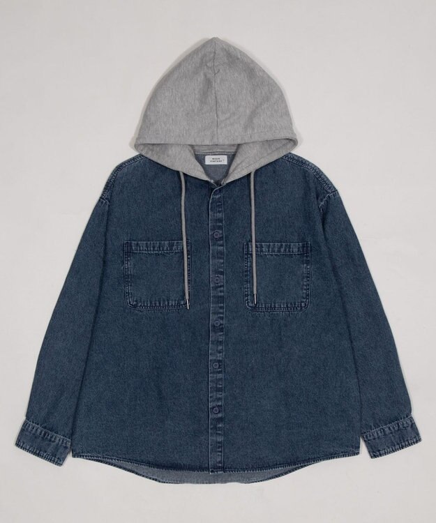 WEGO デニムフードシャツ（LS） デニム淡加工色
