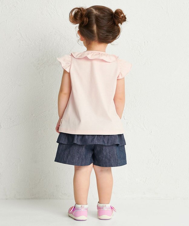 MIKI HOUSE HOT BISCUITS 【70-110cm】 天竺素材 フリル 半袖Tシャツ ピンク