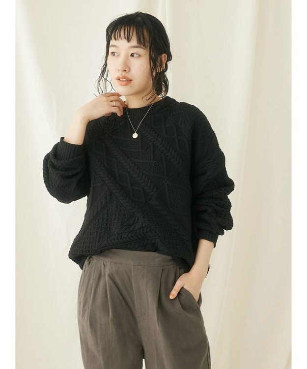 CRAFT STANDARD BOUTIQUE リサイクルポリエステルパッチワークプルオーバー Black