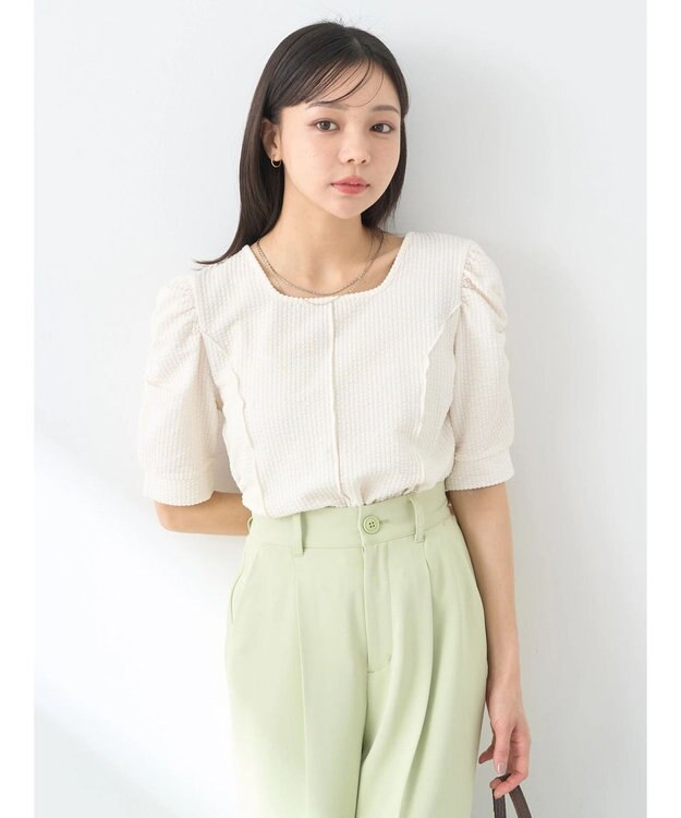 earth music&ecology ぽこぽこパワショルプルオーバー Ivory