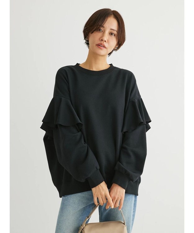 Green Parks ・ＳＵＧＡＲ　ＳＰＯＯＮ　ラッフルショルダースウェット Black