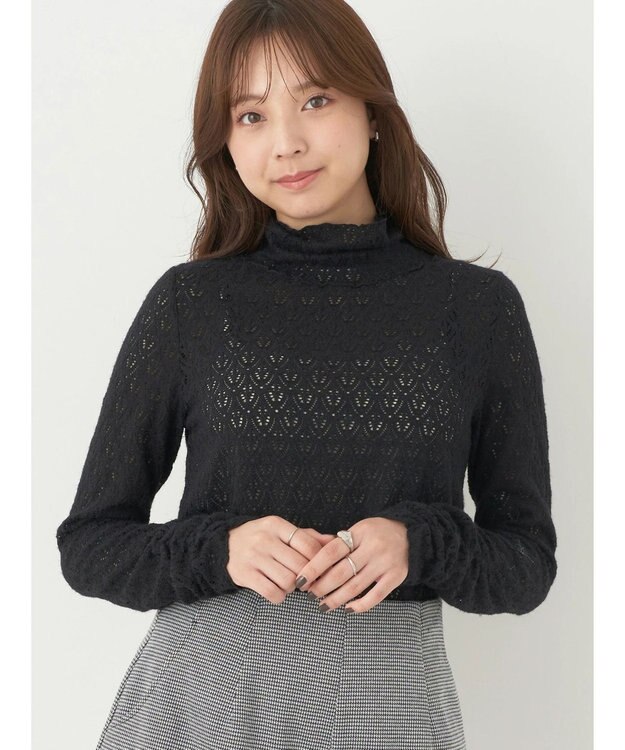 earth music&ecology 起毛レースハイネックインナー Black