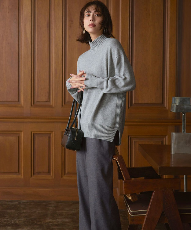 23区 L 【洗える】ハイカウントフラノ ドロスト ワイド パンツ ライトグレー系