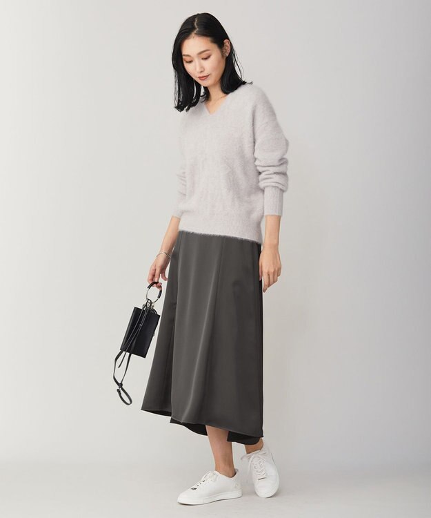 ICB 【洗える】 ヴィンテージヘビーサテン スカート チャコール系