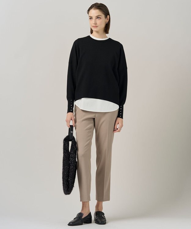 ICB 【洗える】 シルキーウールダブルフェイス ニットプルオーバー ブラック