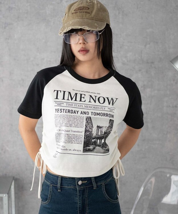 WEGO グラフィックショートサイドリボンドロストT 柄1