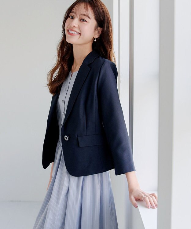 Tiaclasse 【洗える】ベルト付きストライプワンピース サックス