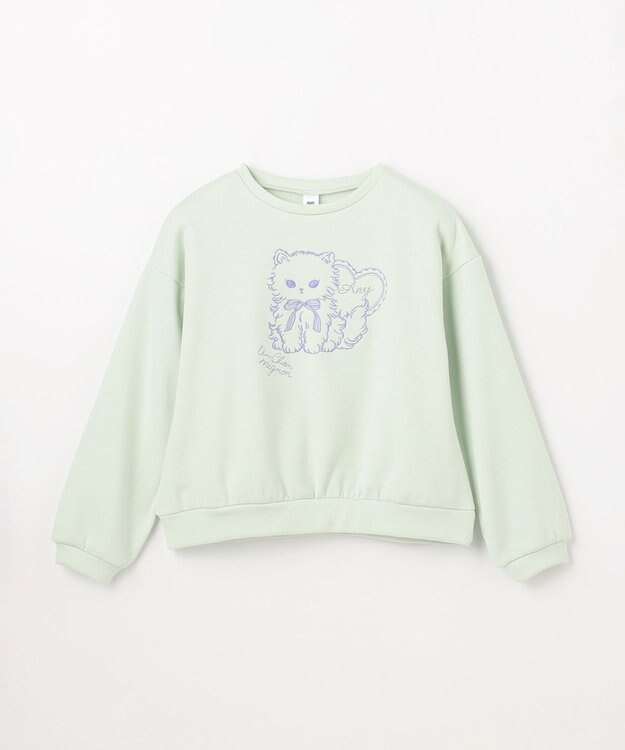 ANY KIDS アニマル刺繍 裏シャギー トレーナー ミント×ネコ