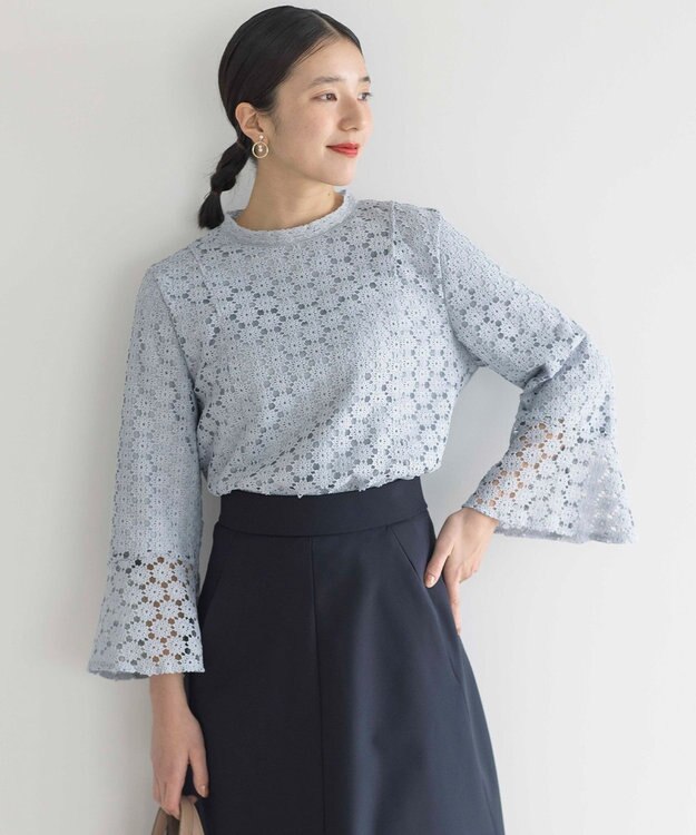 組曲 【WEB限定】フラワーレース 袖フレアトップス スカイブルー系