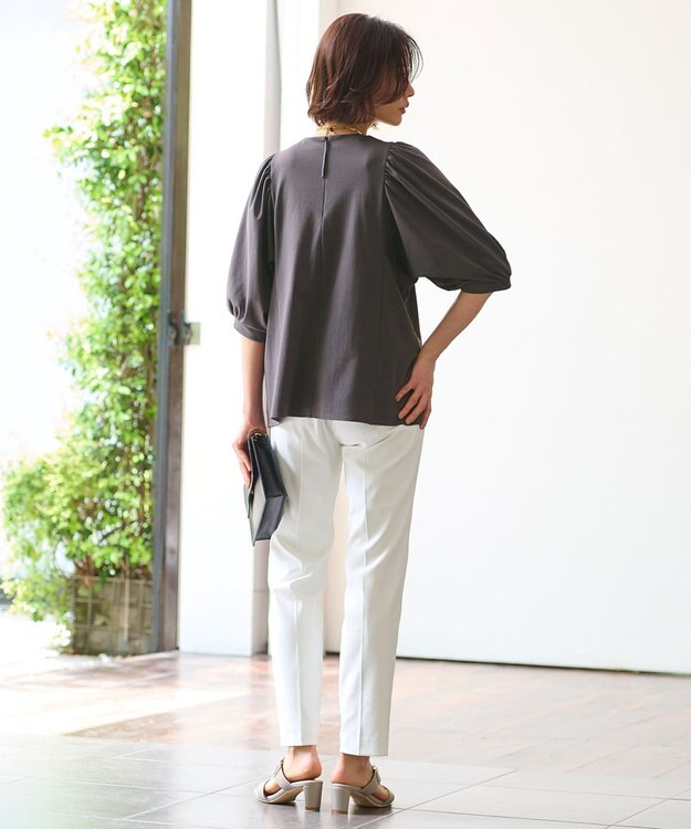 自由区 【洗える・XSサイズあり】ハイツイストポンチボリューム袖 カットソー グレー系