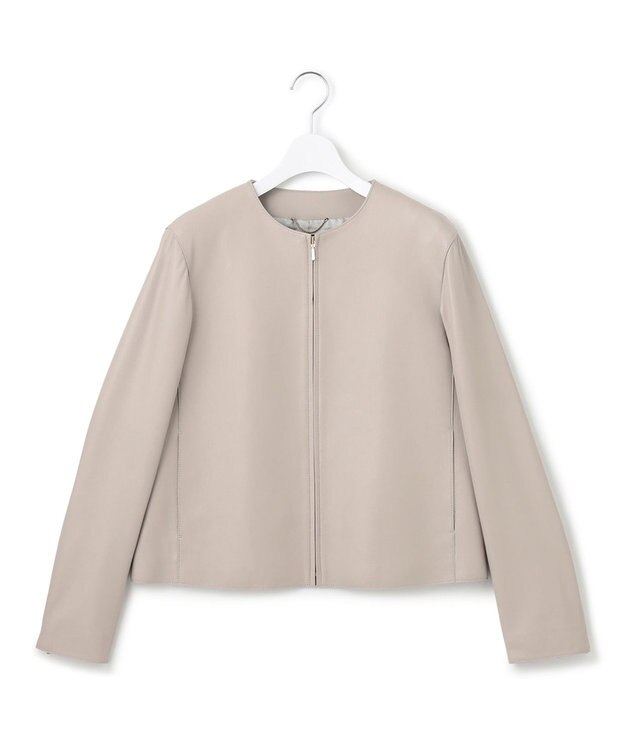 23区 ラムレザー ノーカラー ブルゾン アイボリー系