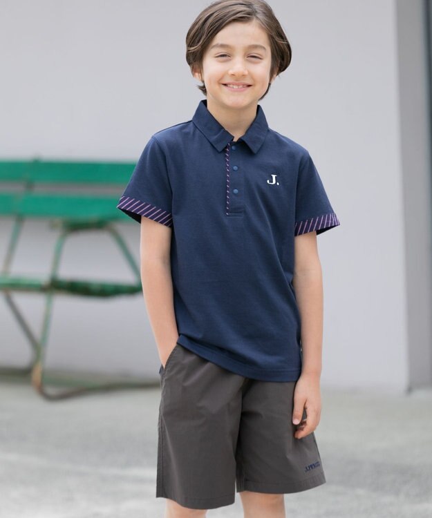 J.PRESS KIDS 【110-130cm】COOLMAX レジメン ポロシャツ ネイビー系