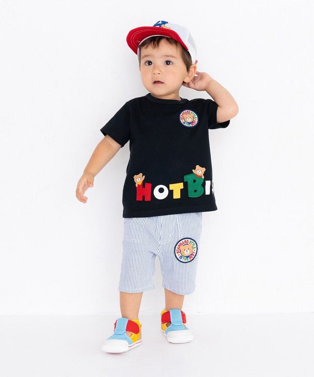 MIKI HOUSE HOT BISCUITS 【80-120cm】 ワッペン 6分丈 ハーフパンツ ブルー