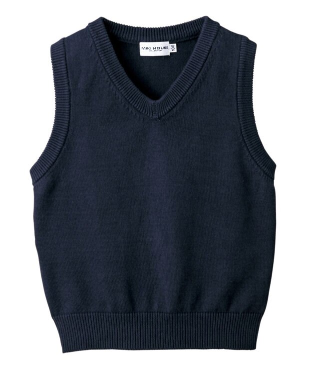 MIKI HOUSE HOT BISCUITS 【90-140cm】綿ニットVネックベスト(男の子用) 紺