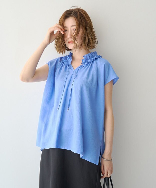 YECCA VECCA ギャザーリボンブラウス Blue