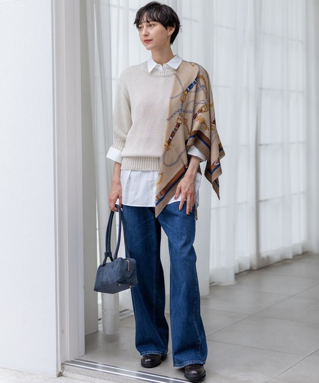 23区 S 【洗える】ルレックスバルキー5分袖 ラメ ニット アイボリー系