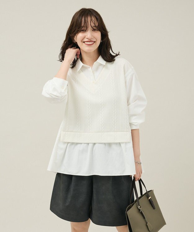 Green Parks カットモールドッキングシャツチュニック Ivory