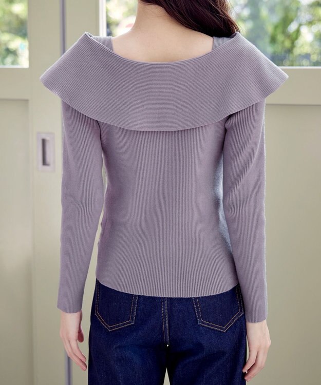 Tiaclasse リボン衿リブニットトップス ラベンダー