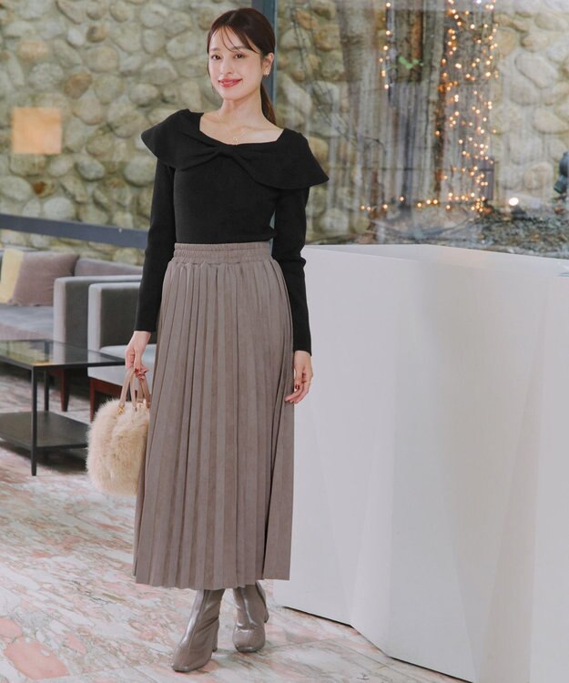 Tiaclasse リボン衿リブニットトップス ブラック