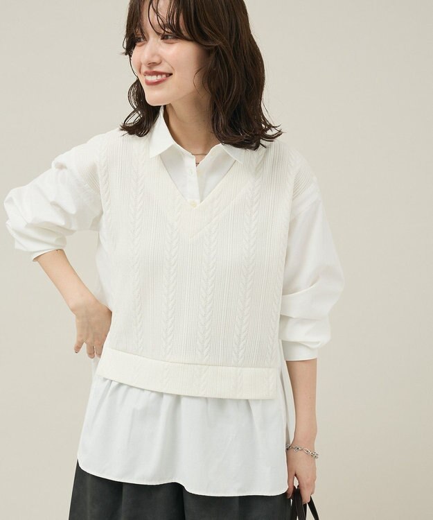 Green Parks カットモールドッキングシャツチュニック Ivory