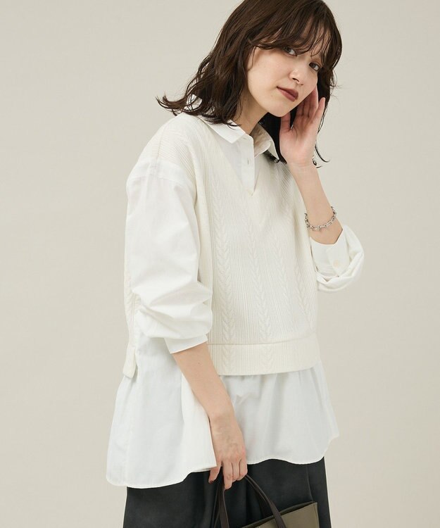 Green Parks カットモールドッキングシャツチュニック Ivory