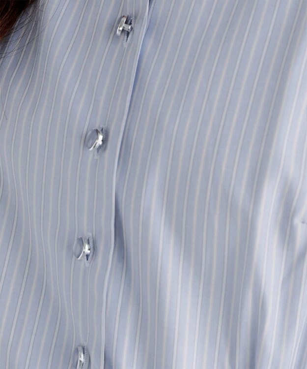 Tiaclasse 【洗える】ベルト付きストライプワンピース サックス