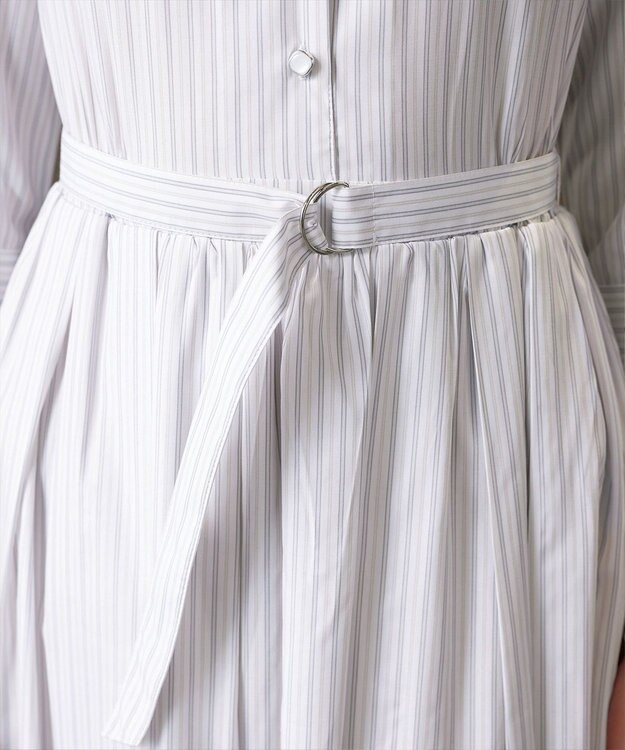 Tiaclasse 【洗える】ベルト付きストライプワンピース オフホワイト