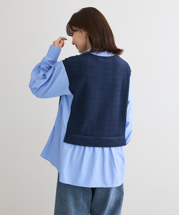 Green Parks カットモールドッキングシャツチュニック Navy