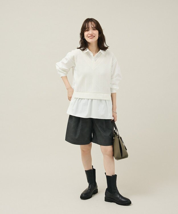 Green Parks カットモールドッキングシャツチュニック Ivory