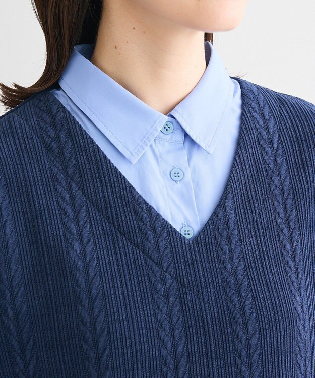 Green Parks カットモールドッキングシャツチュニック Navy