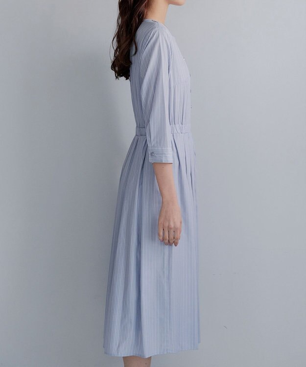 Tiaclasse 【洗える】ベルト付きストライプワンピース サックス