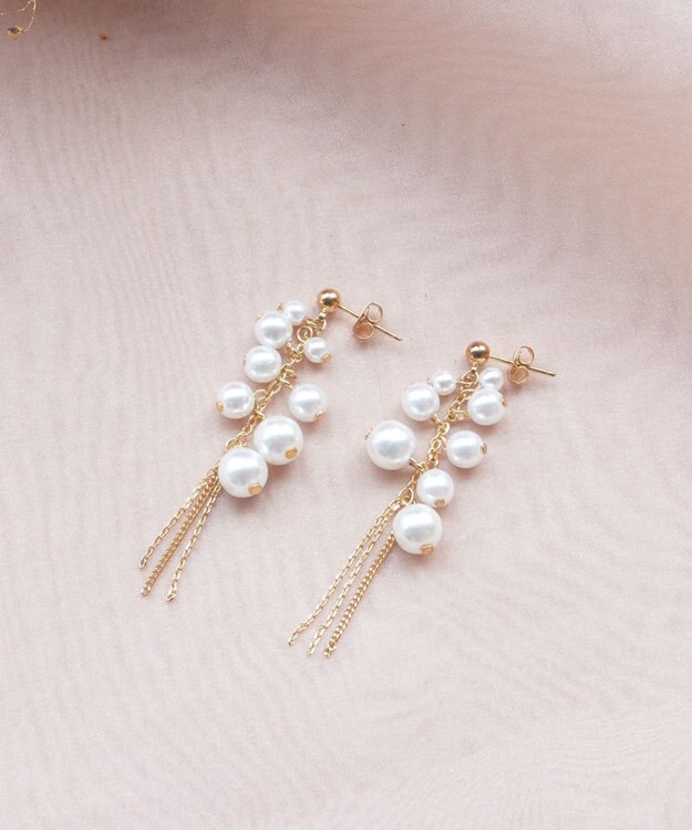 Tiaclasse パール＋タッセルチェーンピアス ゴールド