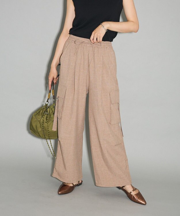 Green Parks 麻調ミリタリーカーゴパンツ Brown