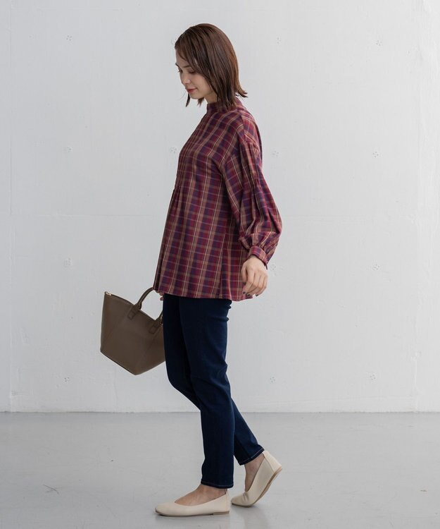 ANY 【洗える】ピンタックチェックブラウス レッド系5