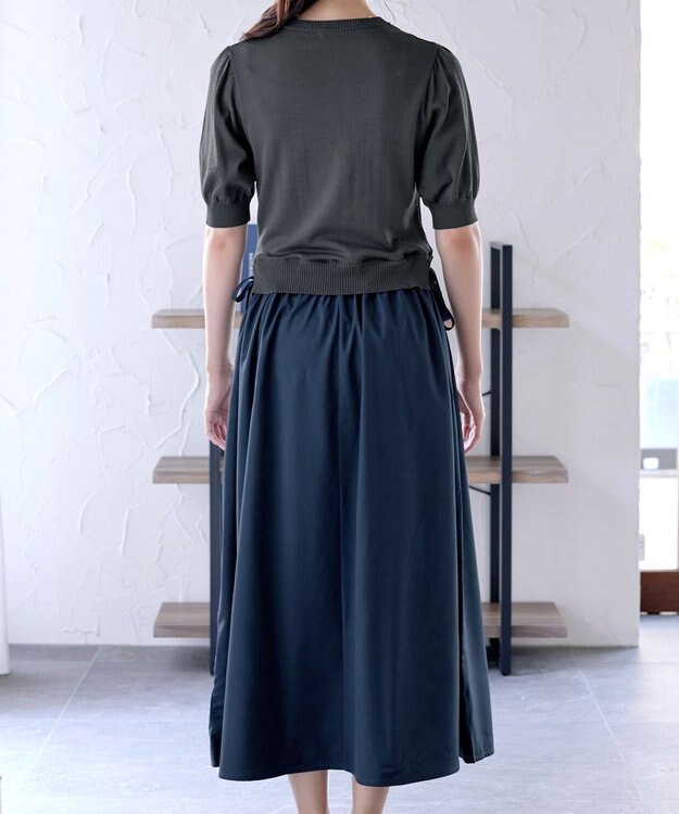 Tiaclasse L 【洗える】ニットドッキングワンピース チャコールグレー×ネイビー