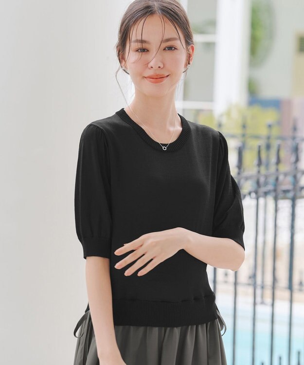 Tiaclasse L 【洗える】ニットドッキングワンピース ブラック×チャコールグレー