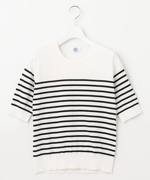 J.PRESS LADIES 【洗える】BASIC HT-COTTON クルーネック ボーダー ニット ブラック系1