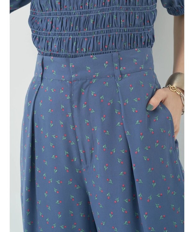 earth music&ecology 花柄ワイドパンツ Navy