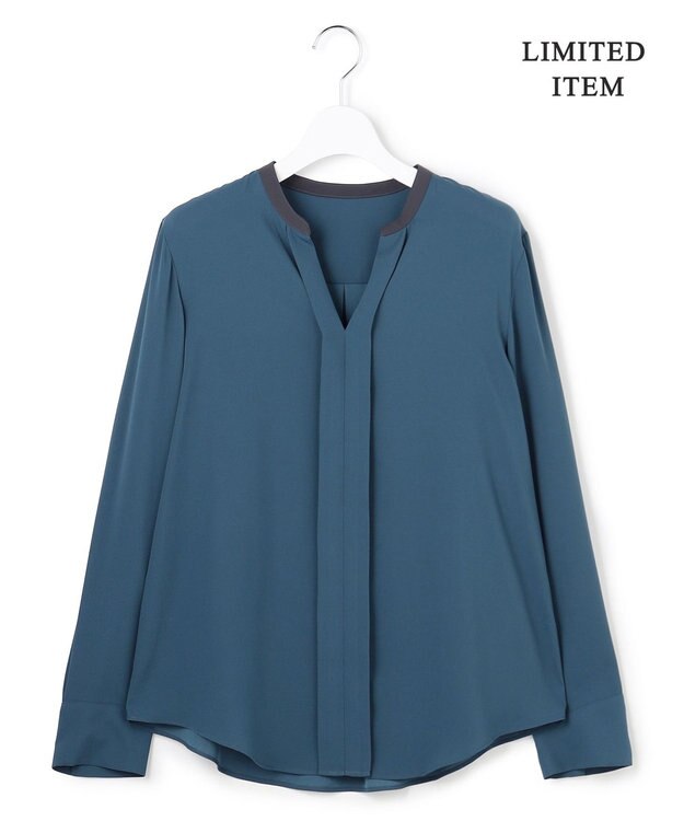 ICB L 【6/12-6/28期間限定・受注生産・WEB限定】BackSatinAmunzen キーネックブラウス ダルブルー×チャコール